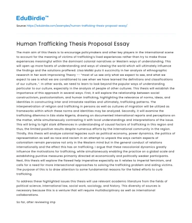 Human Trafficking Thesis Proposal Essay