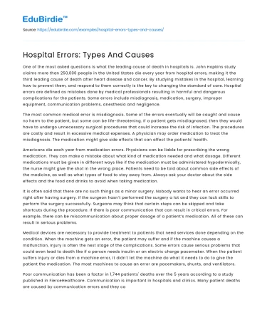 Hospital Errors: Types And Causes