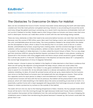 The Obstacles To Overcome On Mars For Habitat