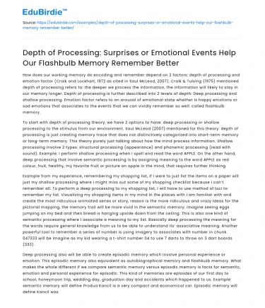 Flashbulb Memory: Surprises and Emotions Aid Recall