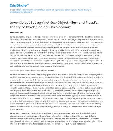 Freud’s Theory of Psychological Development: Love vs Sex Objects