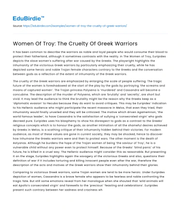 Women Of Troy: The Cruelty Of Greek Warriors