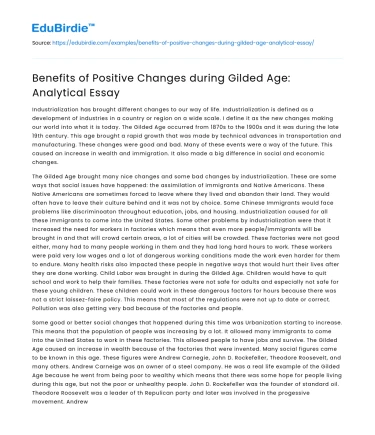Benefits of Positive Changes during Gilded Age: Analytical Essay