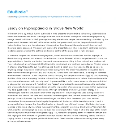 Essay on Hypnopaedia in ‘Brave New World’