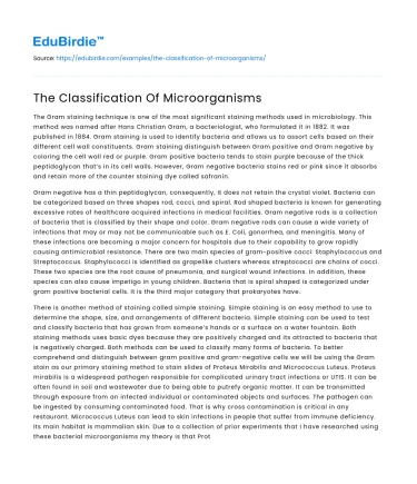 The Classification Of Microorganisms