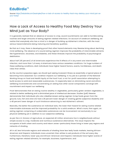 Impact of Limited Healthy Food Access on Mind and Body