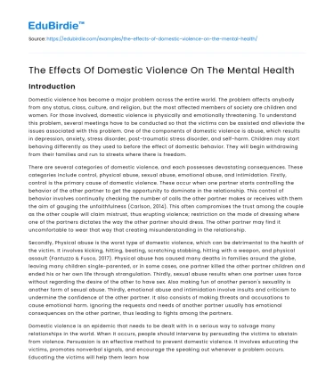 The Effects Of Domestic Violence On The Mental Health