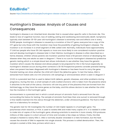 Huntington’s Disease: Analysis of Causes and Consequences