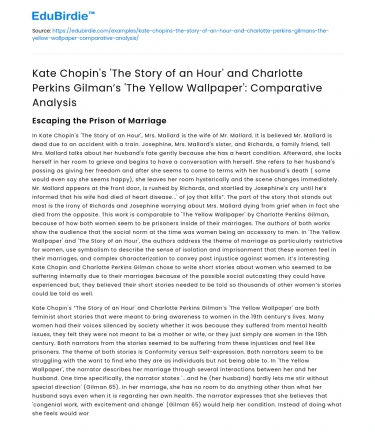 Comparing ‘The Story of an Hour’ and ‘The Yellow Wallpaper’