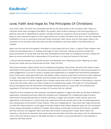 Love, Faith And Hope As The Principles Of Christians