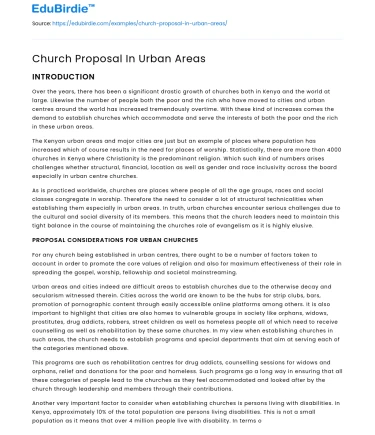 Church Proposal In Urban Areas