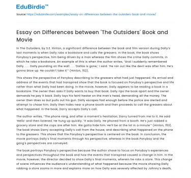 Essay on Differences between ‘The Outsiders’ Book and Movie