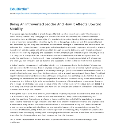 Being An Introverted Leader And How It Affects Upward Mobility