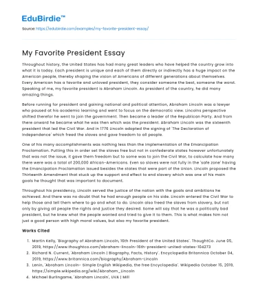 My Favorite President Essay