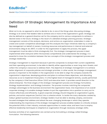 Definition Of Strategic Management Its Importance And Need