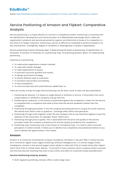 Service Positioning of Amazon and Flipkart: Comparative Analysis