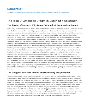 The Idea Of American Dream In Death Of A Salesman