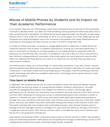 Misuse of Mobile Phones by Students