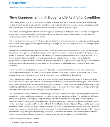 Time Management In A Students Life As A Vital Condition