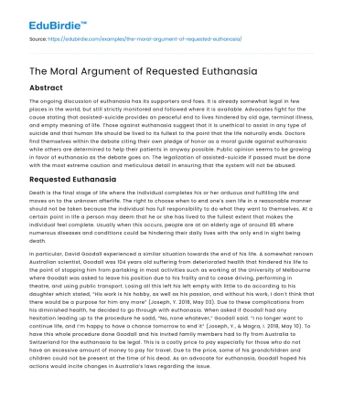 The Moral Argument of Requested Euthanasia