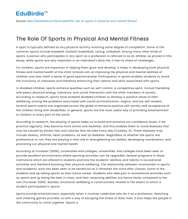 The Role Of Sports In Physical And Mental Fitness