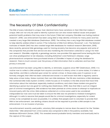 The Necessity Of DNA Confidentiality
