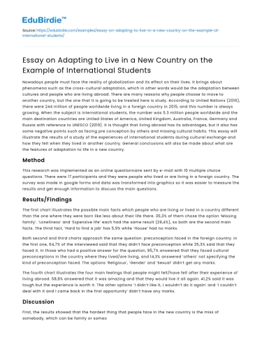 Essay on Adapting to Live in a New Country on the Example of International Students