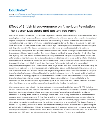 Effect of British Misgovernance on the American Revolution: Boston Events
