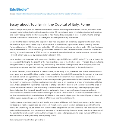 Essay about Tourism in the Capital of Italy, Rome