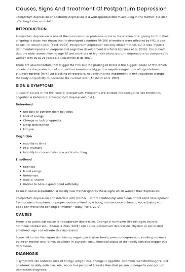 Causes, Signs And Treatment Of Postpartum Depression