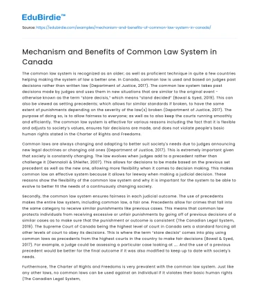 Mechanism and Benefits of Common Law System in Canada