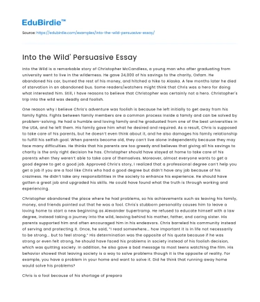 Into the Wild’ Persuasive Essay