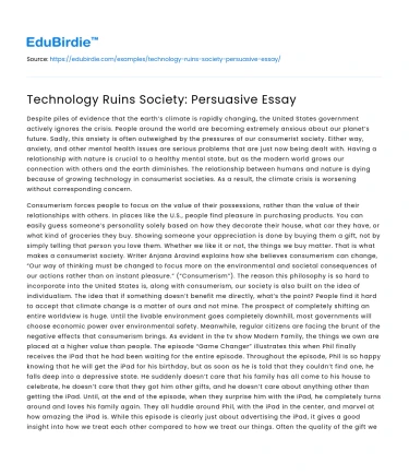 Technology Ruins Society: Persuasive Essay