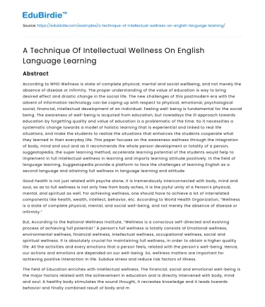 A Technique Of Intellectual Wellness On English Language Learning