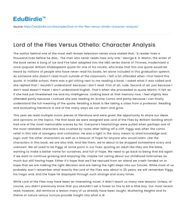 Lord of the Flies Versus Othello: Character Analysis