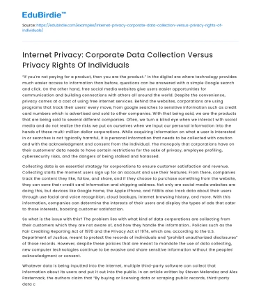 Internet Privacy: Corporate Data Collection vs Individual Privacy Rights