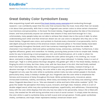 Great Gatsby Color Symbolism Essay