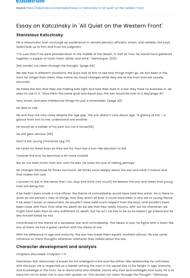 Essay on Katczinsky in ‘All Quiet on the Western Front’