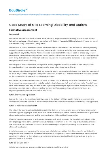 Case Study of Mild Learning Disability and Autism