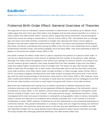 Fraternal Birth Order Effect: General Overview of Theories
