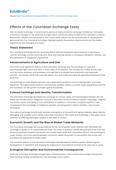 Effects of the Columbian Exchange Essay