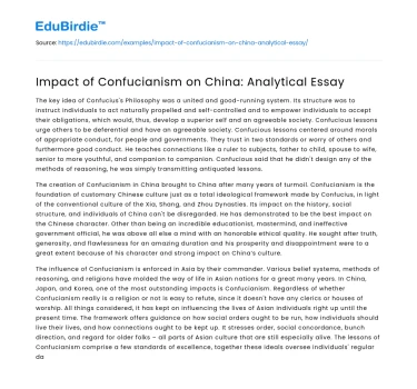 Impact of Confucianism on China: Analytical Essay