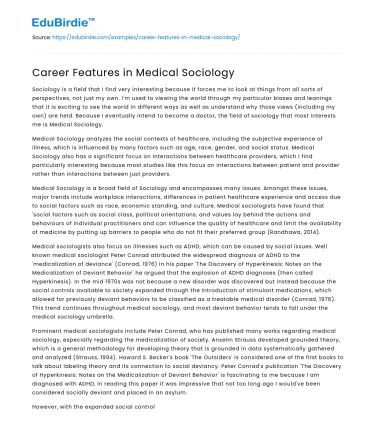 Career Features in Medical Sociology