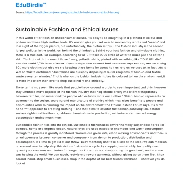 Sustainable Fashion and Ethical Issues