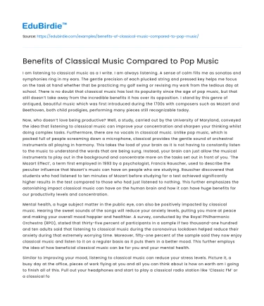 Benefits of Classical Music Compared to Pop Music
