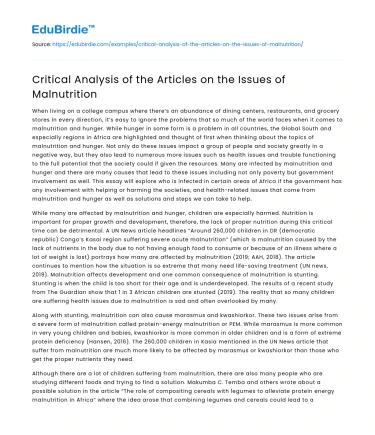 Critical Analysis of the Articles on the Issues of Malnutrition