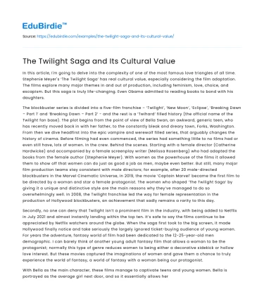 The Twilight Saga and Its Cultural Value