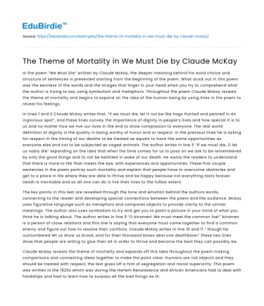 The Theme of Mortality in We Must Die by Claude McKay