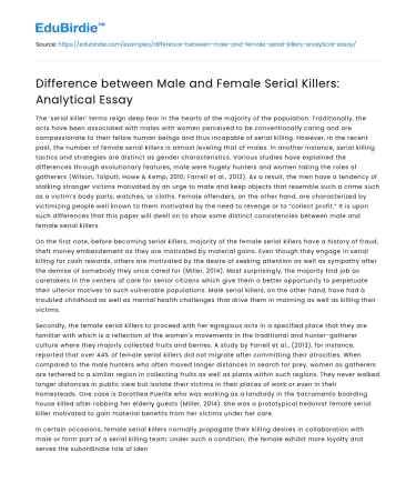 Difference between Male and Female Serial Killers: Analytical Essay