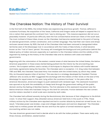 The Cherokee Nation: The History of Their Survival